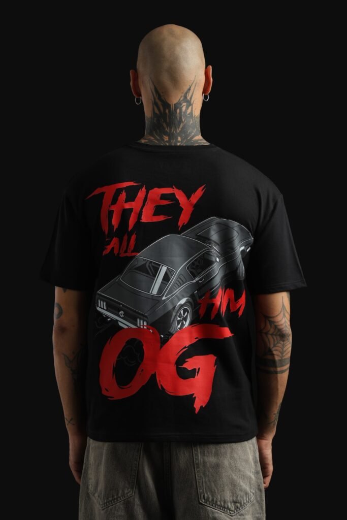 They Call Him OG – Mustang Drifting Oversized Black T-shirt